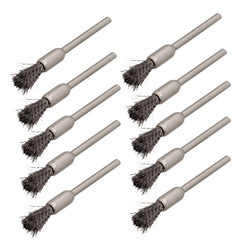 cnbtr 6MM Silber Edelstahl Pen Form End Pinsel Drahtbürste-Bohrer Ende Schaft 10 Stück, Silber