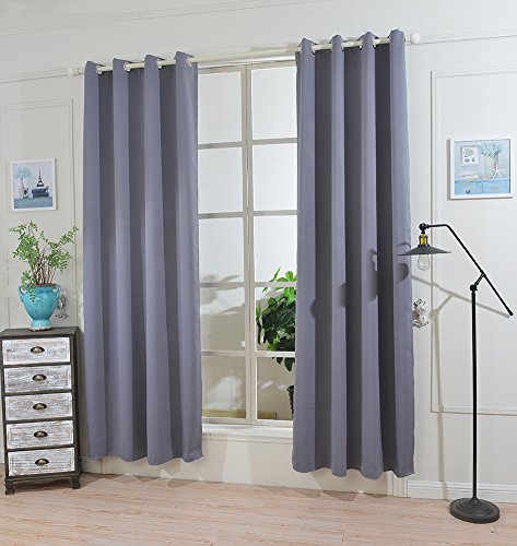Hoomall Blickdichte Gardinen Ösenvorhang Blickdicht Vorhang Verdunklungsgardine Ösenschal Blickdicht 140*225cm 1er set Grau - 2