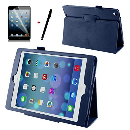 gada - PREMIUM Apple iPad Air Leder-Imitat tasche mit praktischer Standfunktion in schickem dunklen Blau inkl. kostenloser Displayfolie und Touch Pen