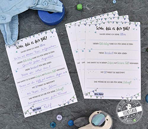 Gästebuch-Karten zum Ausfüllen als Geschenk für Babyparty Baby-Shower Geburt und Taufe blau