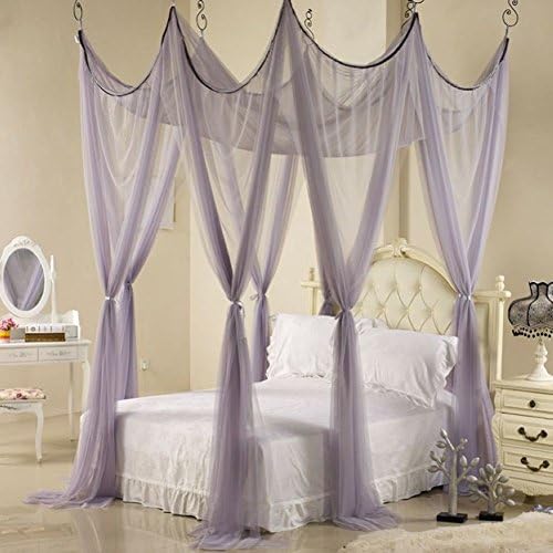 Pink four corner mosquito net bed canopy, Bedroom Double Home Ceiling Hook mosquito curtain-grey 180x220cm(71x87inch)