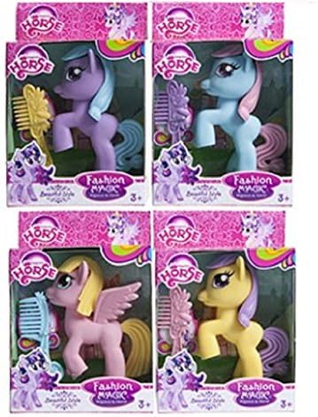 Set Of 4 Lovely Princess Fantasy Pony / Horse Figure Playset Toys With Hair Comb - Ideal Present Stocking Filler Party Bag BLACK FRIDAY DEAL Normally £18.00!!
