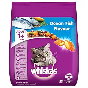 Whiskas Adult (+1 year) Dry Cat Food, Ocean Fish Flavour, 3kg Pack