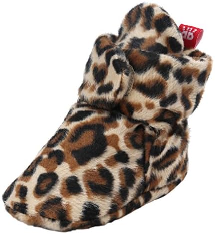 Aozen Baby Fleece Booties Newborn Infant Toddler Slippers Crib Shoes Warm Boots with Anti Slip Bottom WD39-Leopard-S