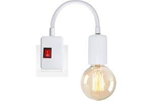 LQUNFYL Portalampada E27 con Interruttore, 20CM Flessibile Collo di Cigno Braccio, Bianco Porta Lampada con Spina, Lampada Muro con Presa, Portalampada da Parete per Illuminazione Interna, Senza Lampadine