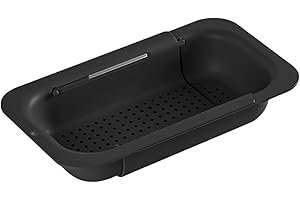 Anseom Passoire extensible pour évier de cuisine - Égouttoir à pâtes - Idéal pour laver les légumes et les fruits (noir)