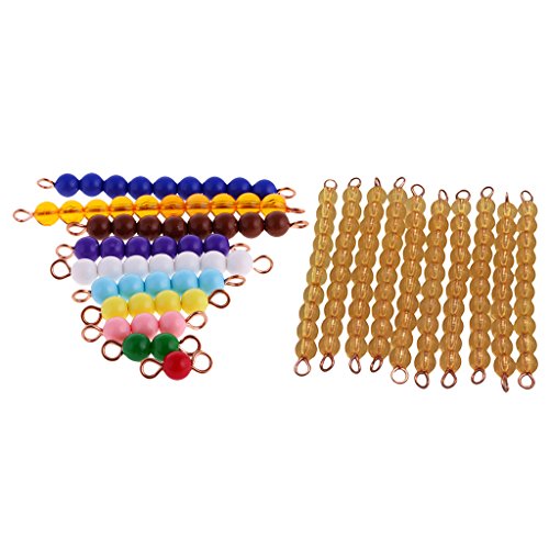 MagiDeal 2 Sets Perles Jouet Educatif Montessori ( Set 10pcs Fils de 10 Perles Jaune + 10 Fils de 1-10 Perles Nombres Colorés ) Matériel Mathématiques Jouets Educatifs Enfant
