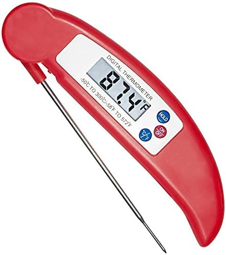 Todoxi Digital Food Thermometer, Portable Ultra Instant Read Meat Cooking Thermometer with Long Foldable Probe, Best for Kitchen Cooking, BBQ, Grill, Water, Milk [Battery Not Included, Auto ON/OFF] - RED