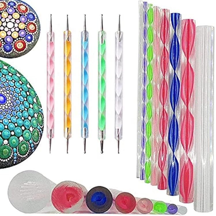 13 Pcs Mandala Dotting Tools Set For Rock Painting & Nail Art - Double-Ended Stylus & Acrylic Rods-1172186