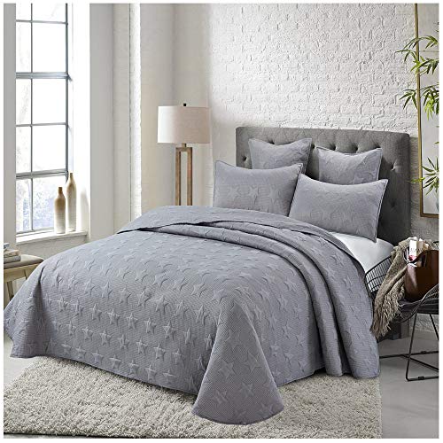 COTTON ARTean- Colcha Bouti NOJA Gris Cama 90 (180x260 cm). Incluye 1 Funda de cojín