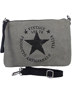 Umhängetasche Canvas Style - Stern Vintage Style - Maße 28 x 20 cm - Damen Mädchen Teenager Tasche mit verstellbaren...