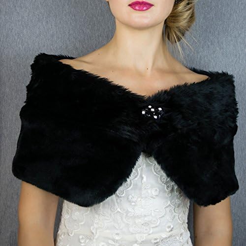 Faux fur wrap shrug stole black