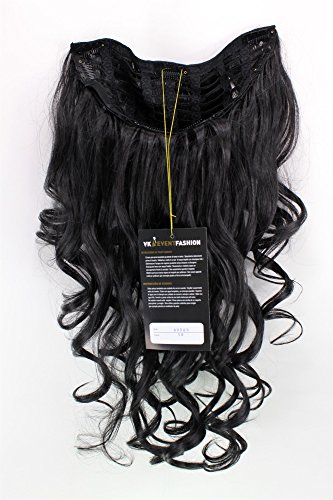 WIG ME UP ® – H9503-1B Clip-in Haarteil mit 7 Klammern, 3/4 Perücke Schwarz 50 cm lockig Haarverlängerung - 2