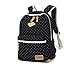 Produktbild Mädchen Segeltuch Rucksack Lace Polka Punkt Schulrucksack Süße und Moderne Schultasche Große Kapazität für Schule Outdoor Camping Ausflug (Schwarz)