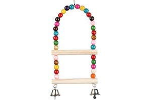 YUNMOXIAO Bird Swing Toy Parrot Swing Hanging Standing Toy Parrot Hammock Cage Toy Double Layer Steel Buckle with Bell Parrots Wooden Ladder for Lovebirds, Finches, Budgerigars and Other Small Birds