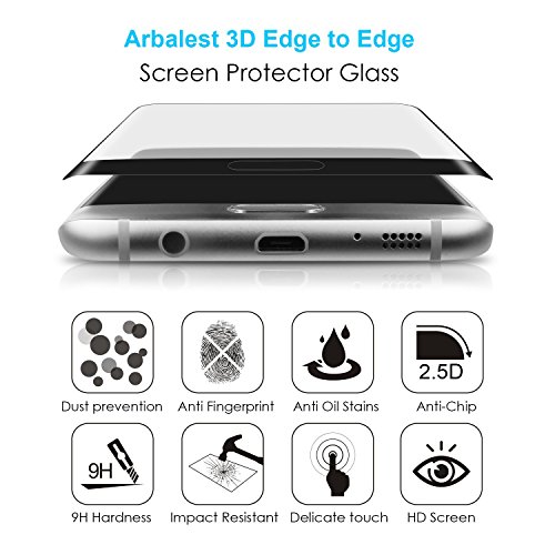 Arbalest   S7 Edge Protectores de Pantalla  Protector Pantalla Cristal Templado Curvo Marco para Samsung Galaxy S7 Edge  Negro