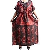 Indiatrendzs Womens Kaftan Nighty Cotton Batik Printed With Draw String In Waist 56"