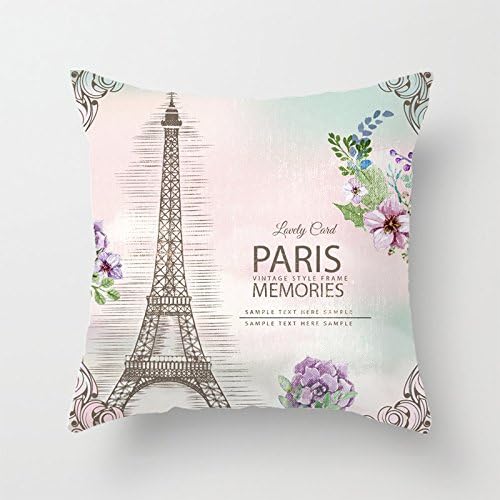 Heavyxias Decorative 18 X 18 Inch Canvas Pillow Cover Cushion Case, Paris Memories