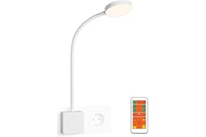 ‎ENUOTEK ENUOTEK LED Wandleuchte Leselampe Wand Bett Lampe Weiß mit Stecker und Fernbedienung, Helligkeit Dimmbar, 3er Beleuchtungsfarbe Einstellbar 5000K- 4000K- 3000K, Timer Automatisch Aus