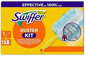 Swiffer Duster Plumeau Kit de Démarrage (1 Manche + 13 Recharges), Capture Poussière, Poils & Allergènes, Efficace Contre 99.9% des Poussières, Atteint Les Coins Difficiles, Rapide et Efficace