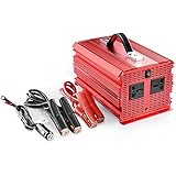 BESTEK MRI20013 - 2000W Inversor de Corriente 12V a 220V para Coche con 2 Enchufes y Pinzas de Cocodrilo