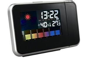 Besttoolifes Radiocontrollo Proiezione Sveglia Sensore Esterno, Stazione Meteo, Camera da Letto Proiettore Orologio Dimmerabile Doppio Allarme Display LCD Data Ora Temperatura Umidità (nero)