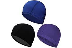 SIOPPKIK 3 PCS Cuffia per Nuoto in Piscina Unisex Adulto Cappello da Nuoto Uomo e Donna Unisex Cuffia da Bagno Cuffia da Nuoto per Piscina Spa Terme Taglia Unica(blu,Nero,viola）