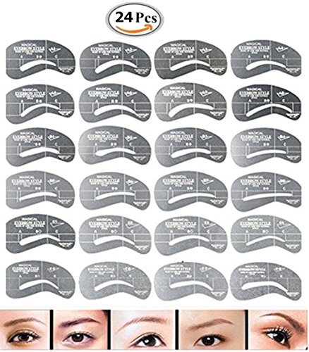 24 Stück Augenbrauen Schablone, Eyebrows Grooming Stencil Kit , Augenbraue Pflege Gestaltung Vorlage, CIDBEST® Make-up Schönheit Werkzeug , Shaping Vorlagen DIY Tools, Augenbrauen Form Schablonen Stencil Template