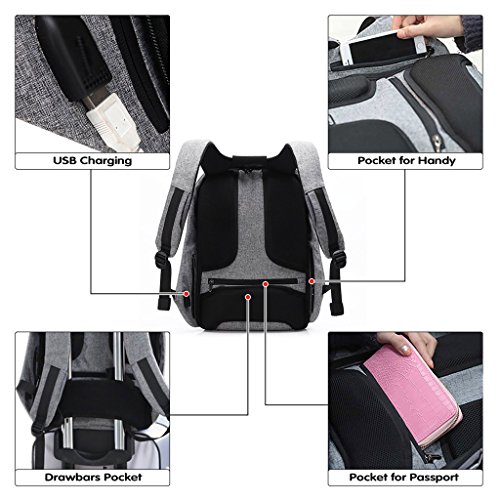 15 6 Zoll Business-Laptop-Rucksack mit Anti-Dieb-Rei  verschluss und USB-Lade-Port  wasserdichte Reise Daypack College-Tasche mit versteckten Fach f  