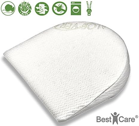 BestCare® - Made in The EU - High Quality, Pressure Relieving and Breathable, Memory Foam Baby Wedge Pillow, 4 Sizes for Crib Carrycot Cot Pram Moses Basket Aloe Vera Cover, Size:33x30 cm (Oval)
