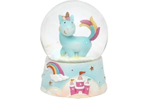 DEKOHELDEN24 Bola de nieve de decoración con unicornio, tamaño y color a elegir en el menú desplegable, Kugel Ø 6,5 cm, Blaues Einhorn