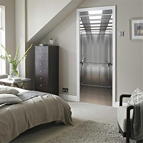 LIUZHI 2pcs/set Lift Door Stickers Elevatoar Door Decal Waterproof Living Room Bedroom Elevator Door Wallpaper Self Adhesive Art Wall Decals 3D Decor