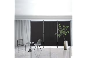 ‎MINGONE Mingone Raumteiler Paravent Trennwand Innen Garten Stellwand Spanische Wand Balkon Sichtschutz aus Stoff 3 teilig für Büros 260x180cm Groß, Schwarz