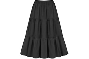 YAOJIWANG Jupe Patchwork Feuille De Lotus Femme Décontractée Couleur Unie Taille Haute Grande Taille Jupe Mi-Longue Chic Et Élégante Bohème Jupe Longue Grande Taille Tailles L-4Xl Noir Gris Violet