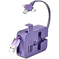 TEXXY Multi 3-in-1 Charging Cable Roll Retractable Carry on Phone Holder/Charger 4 in 1, Cables for Laptop Tablet Mobile, Purple