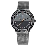 YGMDSL Armbanduhren Männer Quarzwerk Stahlgitterband Ultradünnes Zifferblatt Spiegel aus Gehärtetem Mineralglas,Yellow