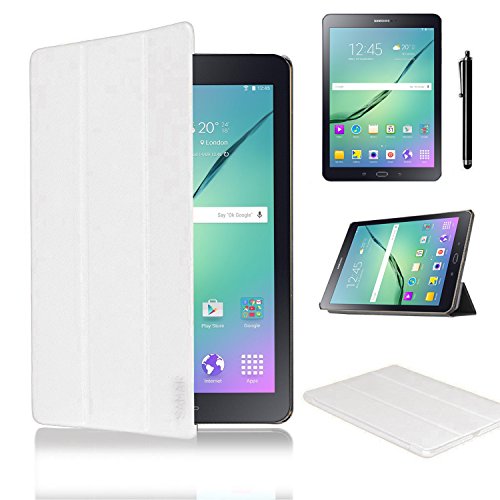 Samar® – Höchste Qualität neue Samsung Galaxy Tab S Tablet (Juli 2014) Ultra Slim Case Cover Stand inkl. Displayschutzfolie mit Mikrofaser Reinigungstuch weiß Galaxy Tab S2 9.7 inch