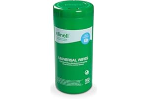 Clinell Universal Cleaning and Disinfectant Wipes for Surfaces - Tub of 100 Wipes - Multi Purpose Wipes, Kills 99.99% of Germs, Quick Action - 275mm x 190mm