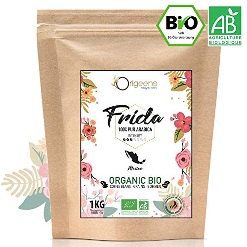 ☘️ BIO Kaffeebohnen 1kg | Biologische Arabica Kaffee Ganze Bohnen | Single Origin Mexiko Frida | Säurearm | Traditionelle Röstung
