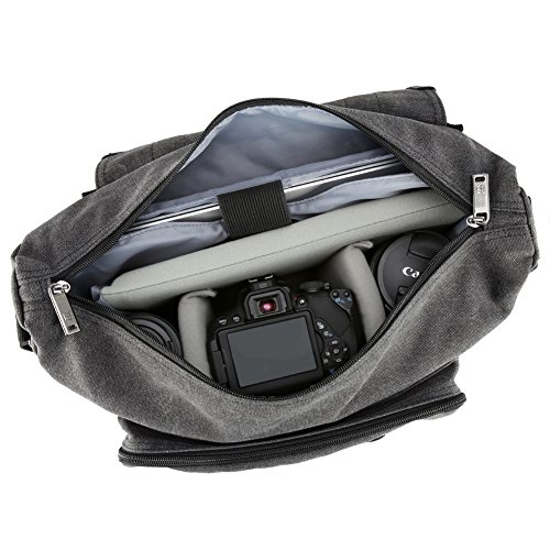 Evecase Grand Sac d   paule Universel en Toile avec Housse de pluie pour Appareil Photo  Cam  ra  Digital Reflex Num  rique  DSLR-Gris