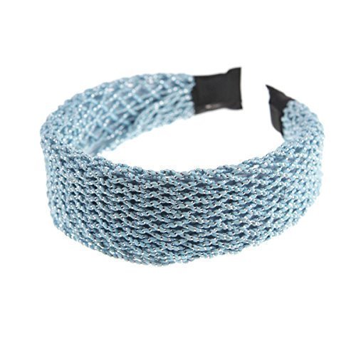 Women Vintage Mesh Glitter Plait Wide Plain Hair Aliceband, Sky Blue