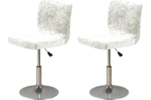 LIFEDX Bar Stool Covers Stretch Set of 2/4/6 Pack, BarStool Chair Slipcovers with Backs Square Washable, Stool Cushion Slipcover for Counter Height Mid Low Back Chair Protecto Removable-White||2PCS