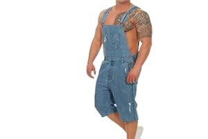 Juleya Herren Retro Short Denim Latzhose Overall Mode Zerrissene Loch Kurze Jeans Overall Einteiliger Overall