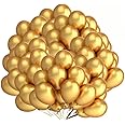 Hemito Premium Metallic Latex Balloons Pack Of 50 Golden For Decoration (Golden)