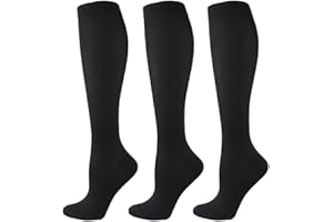 HYCOPROT 3 paires Chaussettes de Compression pour Femmes et Hommes, Chaussettes de Contention 15-20 Mmhg Bas de Course Contention pour Fitness, Vol, Sport, Course, Cyclisme, Voyage
