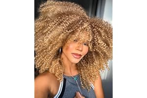 YEESHEDO Damen Kurze afro locken ombre blond braun perücken, Natürliche weiche flauschig Haar kinky lockige perücke mit pony für frauen, Afro locke perücke für party cosplay täglich (33/27#)