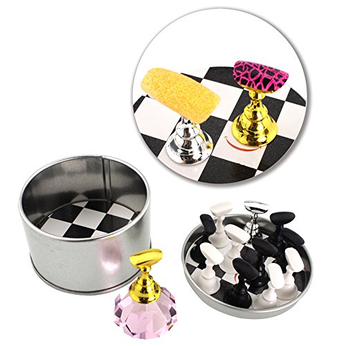 TP 12Pcs Chess Board Magnetic Nail Art Practice Crystal Stand Set Salon False Nail Tips Display Holder Nail Polish Painting Training Tool (Pink-1)