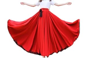 GUOCU Donne a Doppia Faccia Professionista Pratica Gonna a Ruota di Danza in Chiffon Flamenco a Lungo Spettacolo Grande Gonna Svasata Vestito di Danza del Ventre con Cravatta in Vita