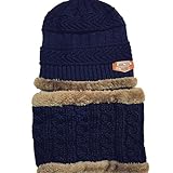 Material: lana tejida. TININNA - Conjunto de invierno de 2 piezas de punto Beanie, gorro y bufanda de círculo para el cuello para bebés, niñas y niños, color azul marino, tamaño 2 unidades