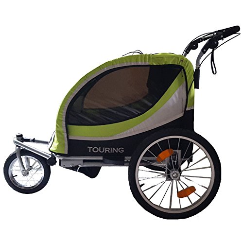 Fahrradanhänger TOURING grün mit Zubehör (Buggyrad, Joggerrad mit Bremse, Regenverdeck, Faltgarage, Sitzpolster u.v.m.), rosilino Kinderfahrradanhänger - 5
